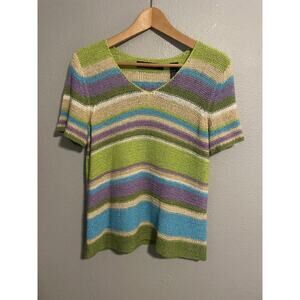 Crazy Horse Sweater Womens Medium Multicolor Stripe Short Sleeve Boho Y2K